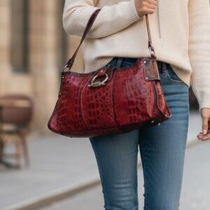 M.C Red Crocodile Pattern Handbag